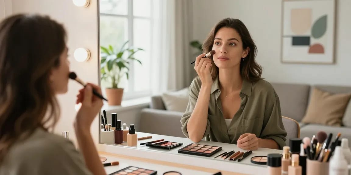 Trucco personalizzato applicato da una donna in un ambiente accogliente e luminoso