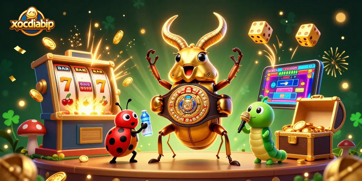 xocdiabip illustrates a thrilling casino scene with a beetle champion and slot machine jackpot