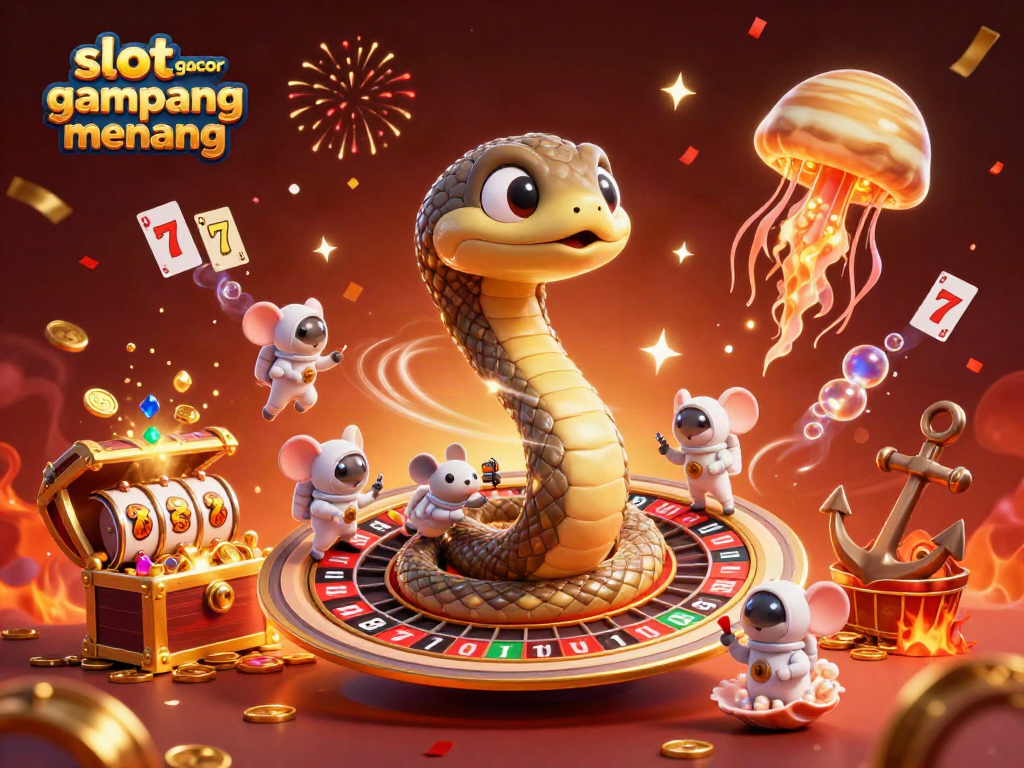 Experience slot gacor gampang menang with a vibrant cosmic casino scene packed with action and winning elements.