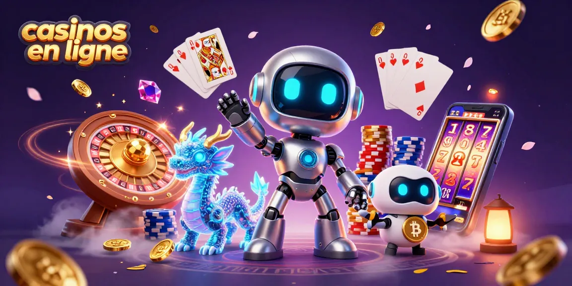 Découvrez les casinos en ligne avec une scène animée de jeux et de gain.