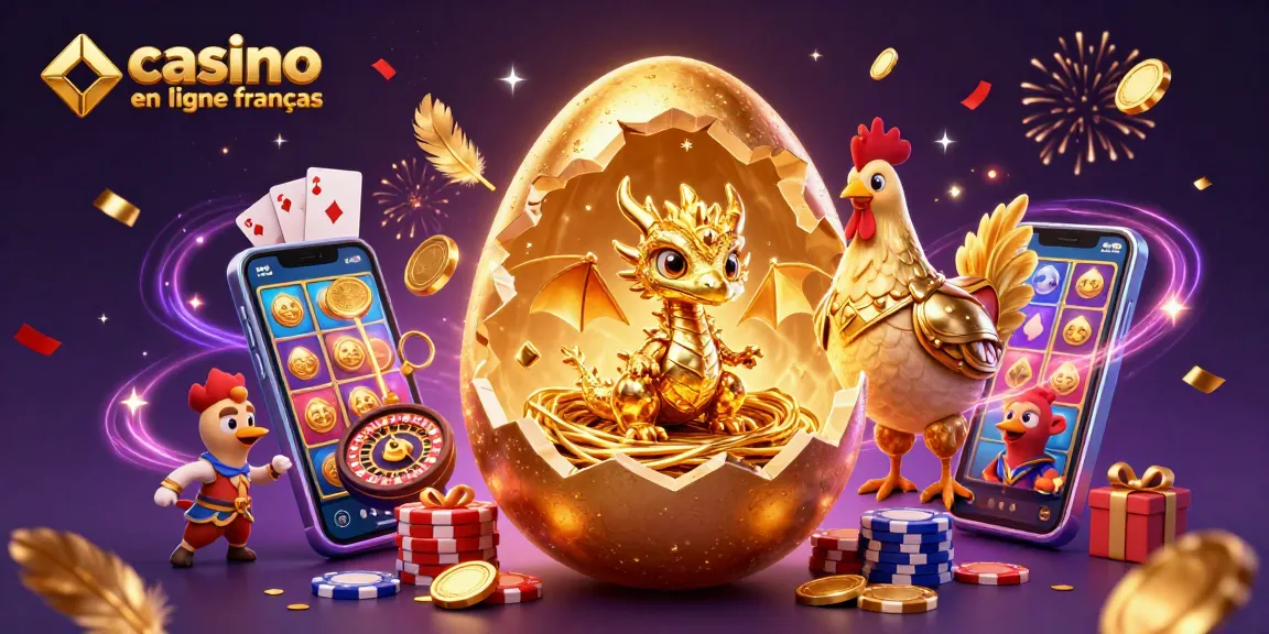 Découvrez le monde du casino en ligne français avec un dragon doré et des jetons de poker.