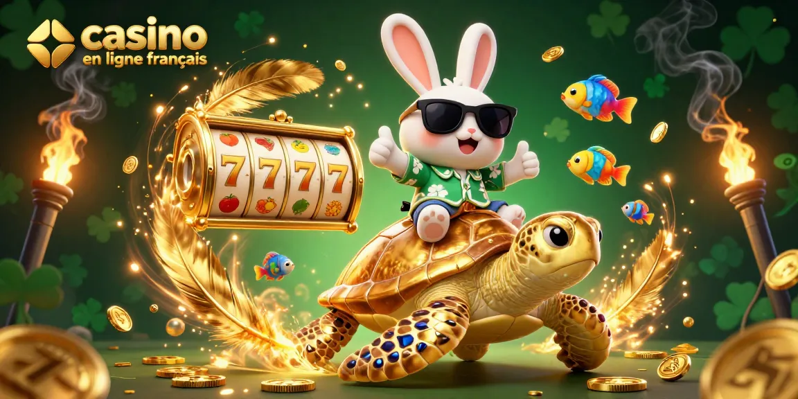 Gagnez dans le casino en ligne français avec un adorable lapin chanceux sur une tortue dorée