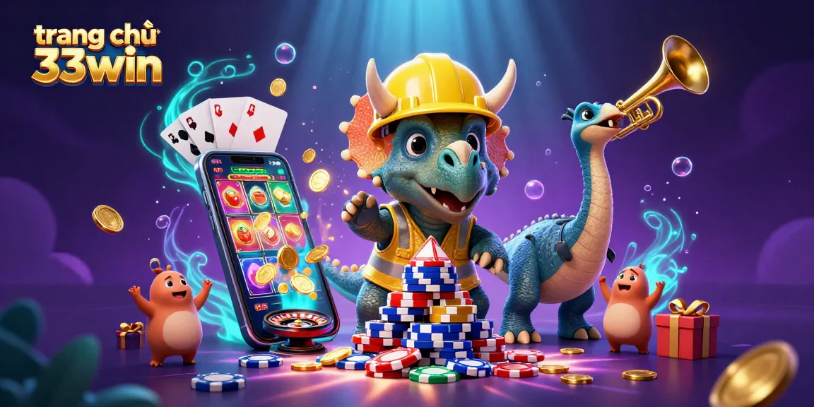 Engage with the exciting features of trang chủ 33win featuring vibrant gaming elements and characters in a lively casino atmosphere.