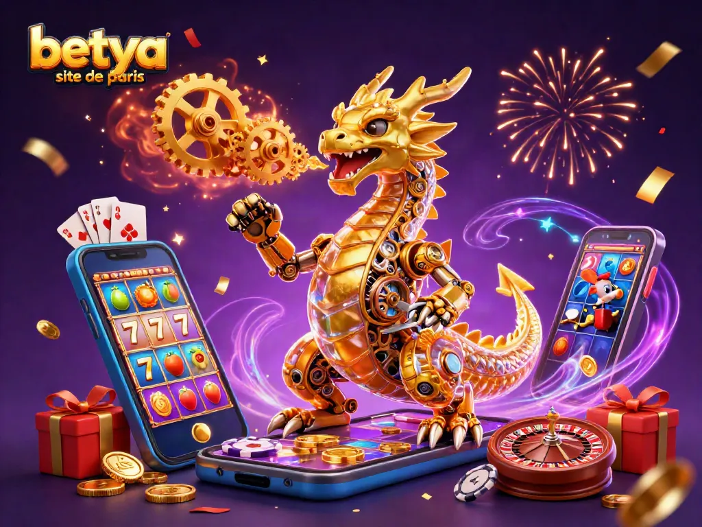 Engage with the vibrant betya site de paris featuring a golden dragon and exciting casino game elements.