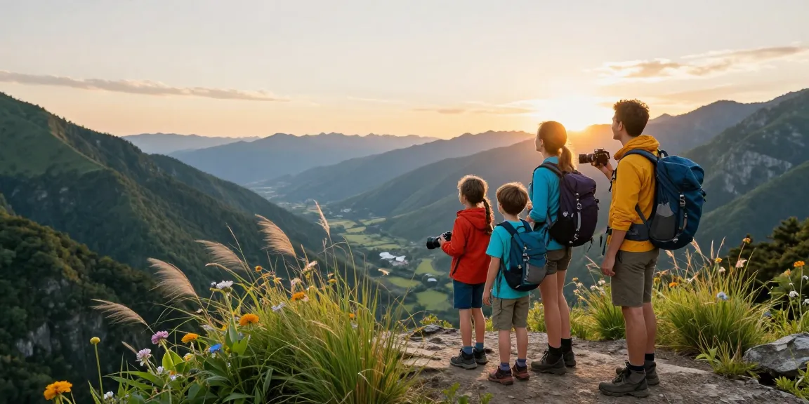 This family adventure at thatmountainlife.com showcases breathtaking mountain views, vibrant outdoor gear, and a memorable sunset.