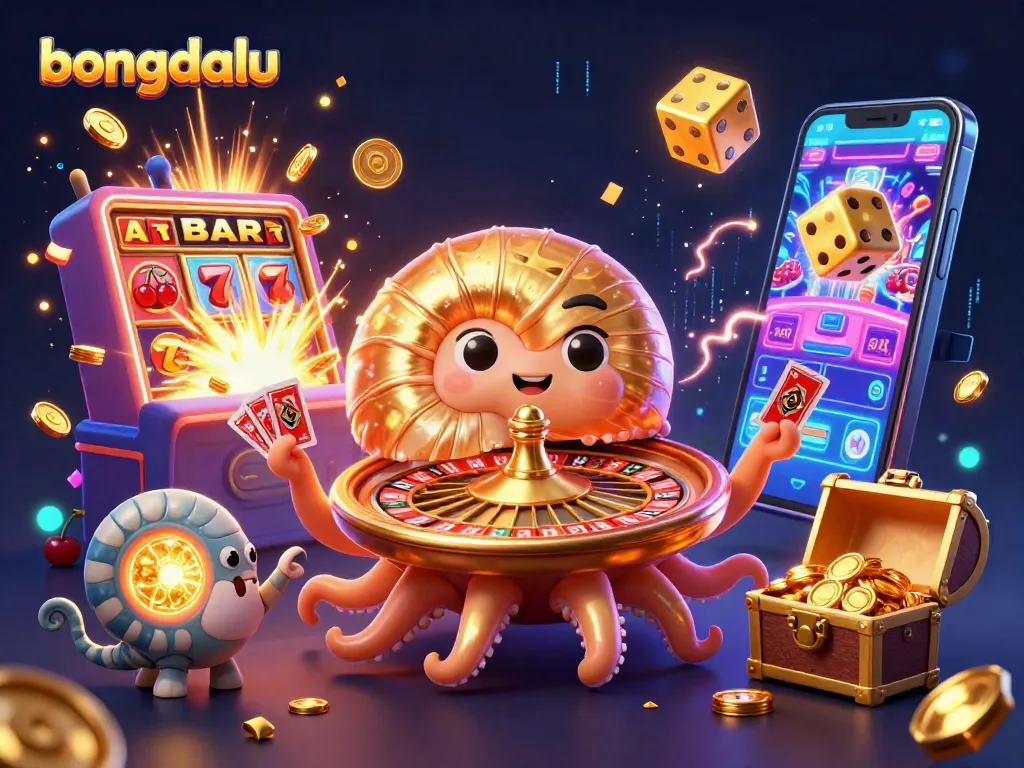 Bongdalu features a vibrant 3D scene of a nautilus roulette wheel, rich with gambling action and glowing treasures.