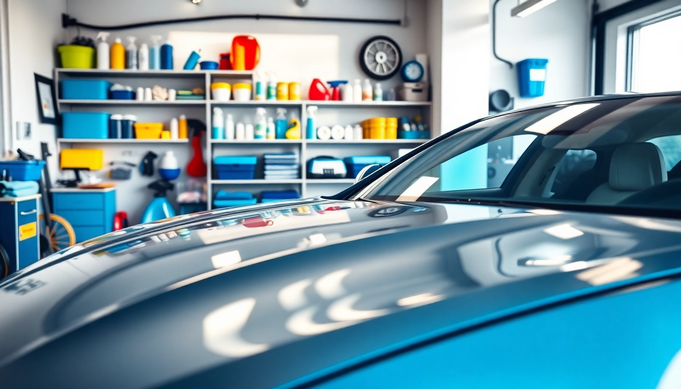Show polished vehicle in a professional garage setting emphasizing local car detailing brand Canada.