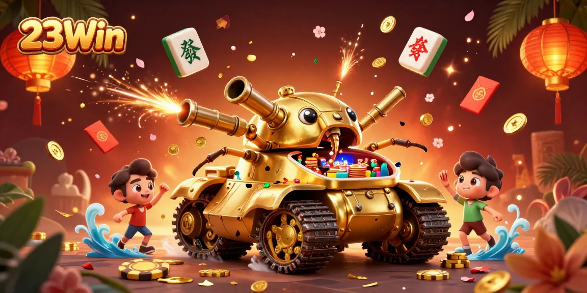 Experience the thrill of 23Win with golden beetle tank casino action and festive game elements.
