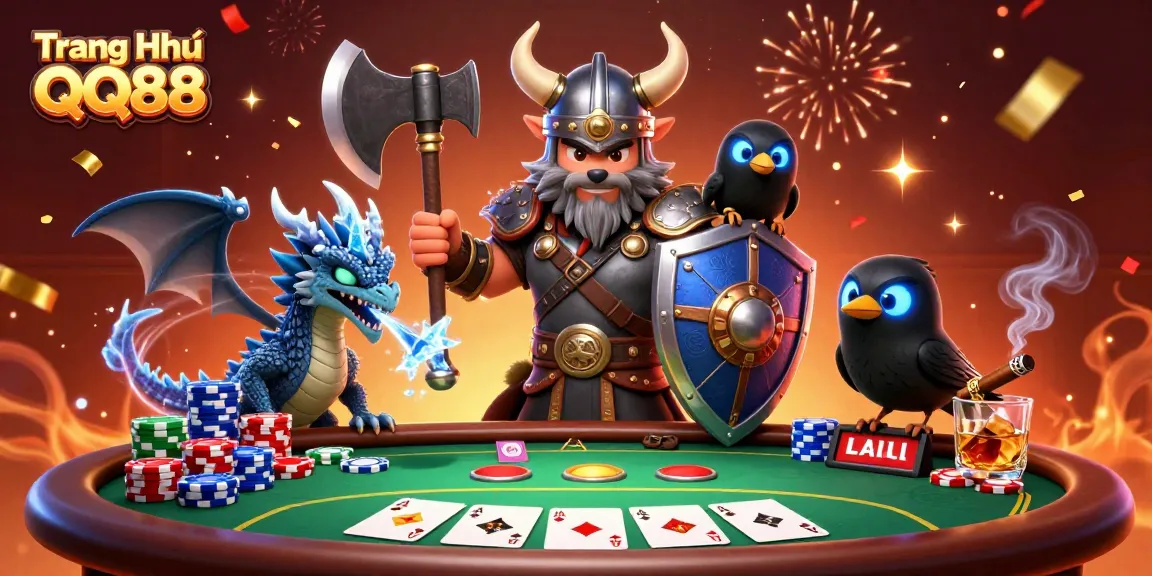 Engage with Trang Chủ QQ88 by conquering the casino world with a Viking warrior and dragon.