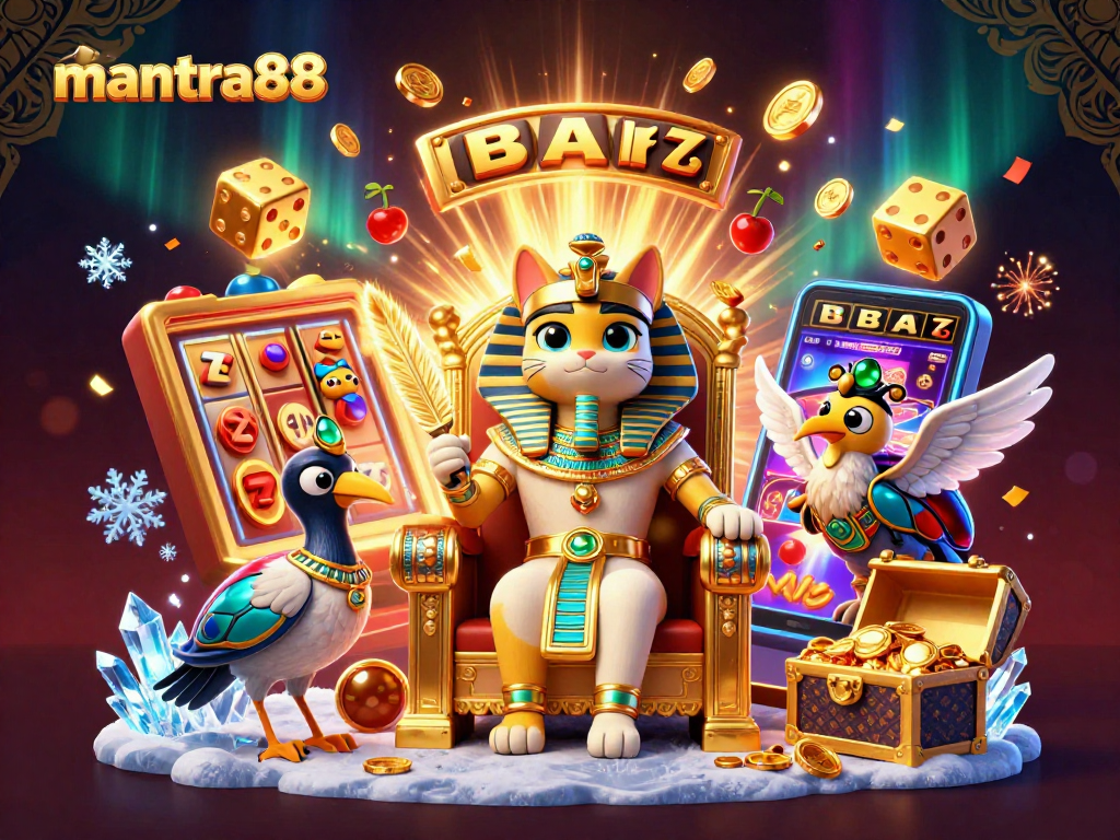 Experience thrilling gameplay with mantra88’s vibrant 3D casino illustration bursting with winning symbols.