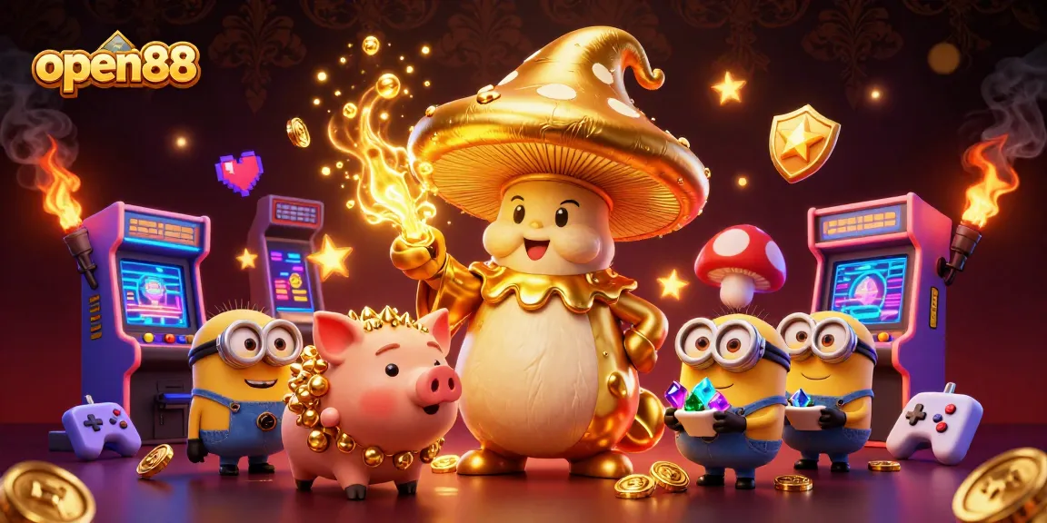 Engage with online gaming at open88 featuring vibrant characters and casino elements.