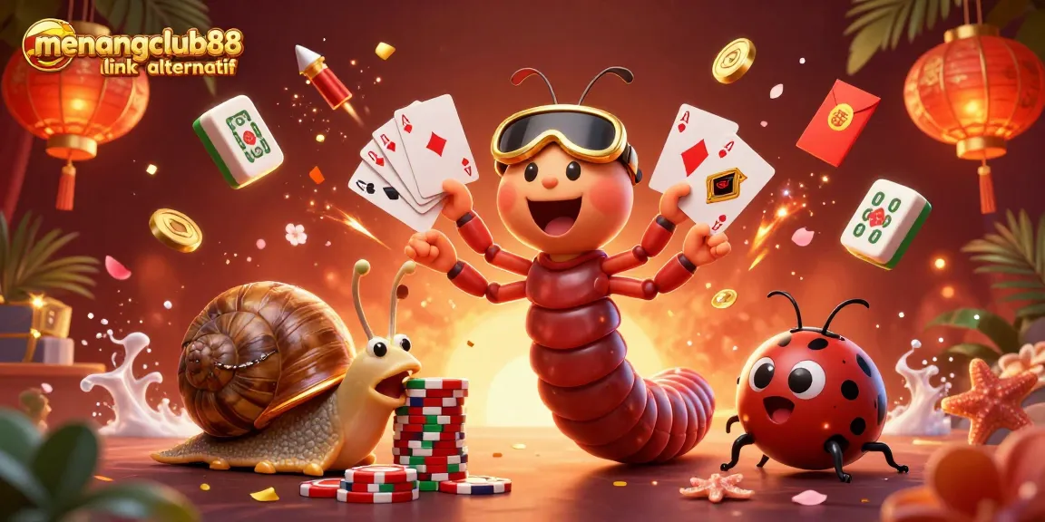 Experience vibrant gaming with menangclub88 link alternatif as playful characters engage in a thrilling casino scene.