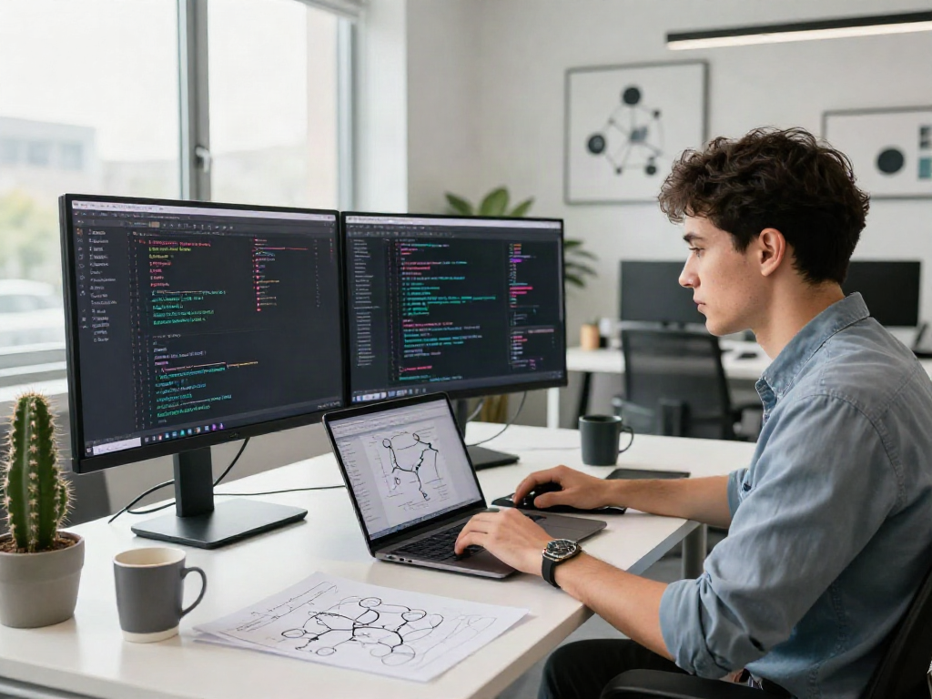 Data scientist analyzing AI models in a modern workspace highlighting crush on ai technology.