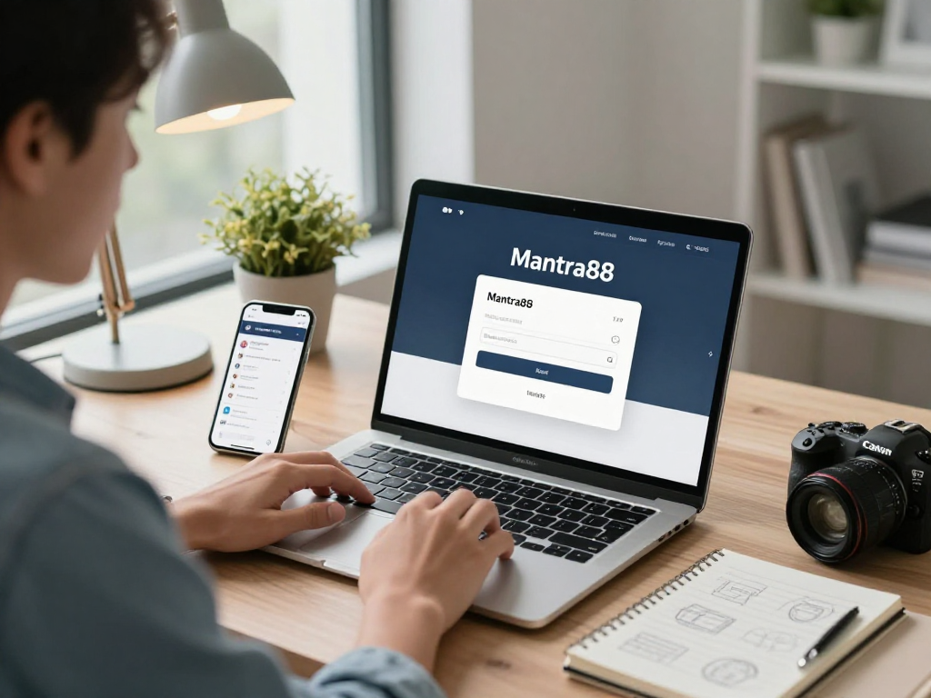 Engaging with the mantra88 login interface on a sleek laptop in a modern workspace.