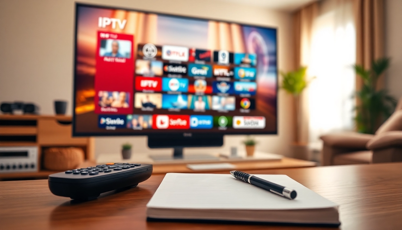 Stream IPTV channels with a free trial iptv setup in a modern living room.