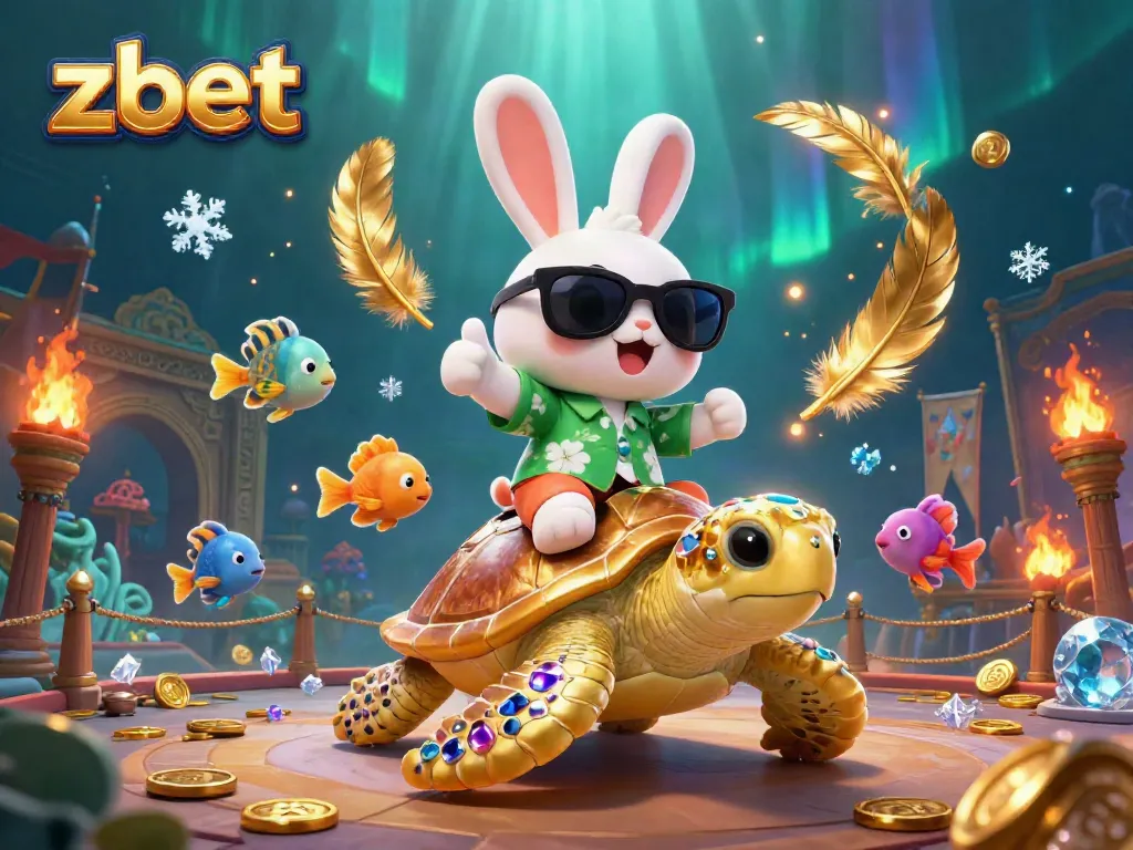 Join the action at zbet with a lucky rabbit and golden turtle in a vibrant underwater casino scene.