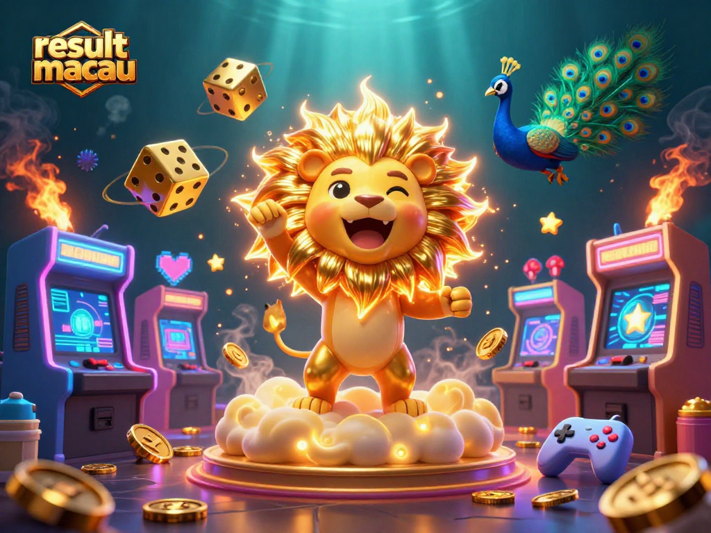 Engage with the thrilling result macau scene featuring a roaring sun lion amid dazzling gaming elements.