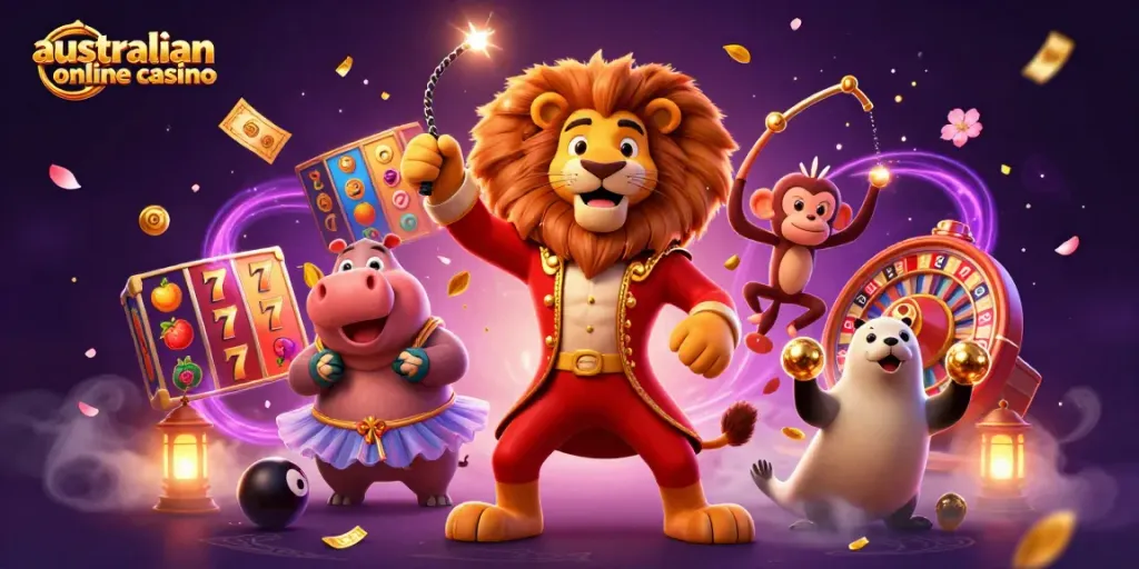 Experience the excitement of the australian online casino with vibrant characters and dynamic gaming elements.
