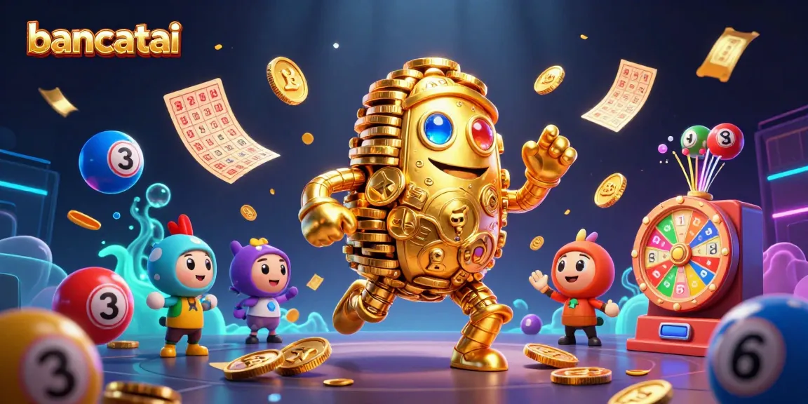 Engage with bancatai's vibrant lottery scene featuring a golden golem and bouncing balls.