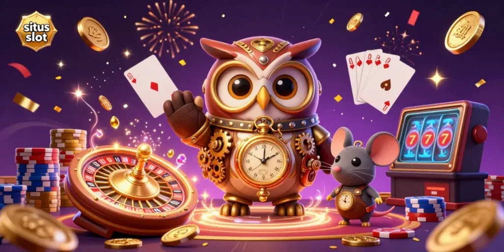 Galisan slot dan koin emas di situs slot dengan karakter hibrida imajinatif.
