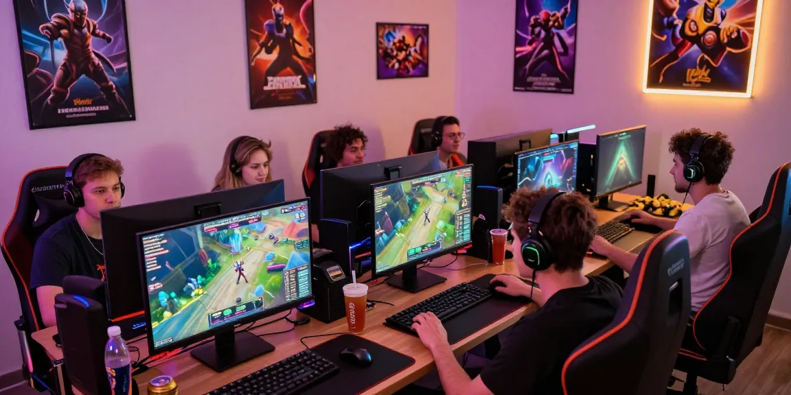 Grup gamer bermain di https://www.acdctees.com dengan setup gaming yang cerah dan menyenangkan.