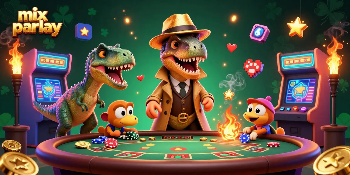 Mix parlay dan suasana kasino yang penuh petualangan dengan karakter kartun 3D.