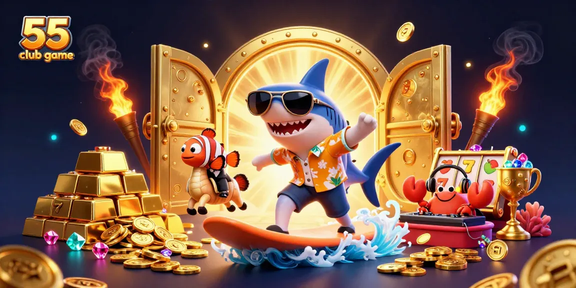 Experience exciting wins in the 55 club game with vibrant slot reels and dazzling treasures.