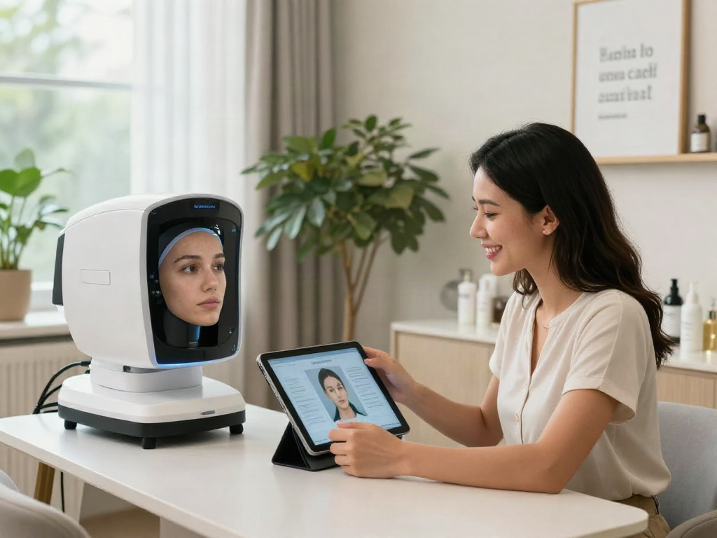 ClinicEvo better than QOVES facial analysis consultation, showcasing personalized results in a modern wellness center.