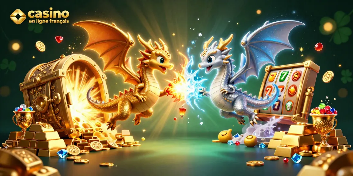 Plongez dans l'univers du casino en ligne français avec des dragons 3D et des trésors scintillants.