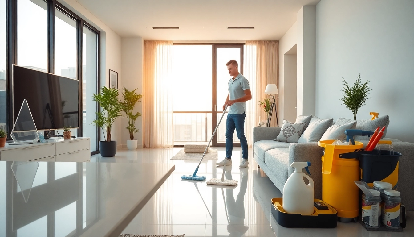Expert bond cleaning brisbane service showcasing spotless apartment surfaces and professional cleaning tools.
