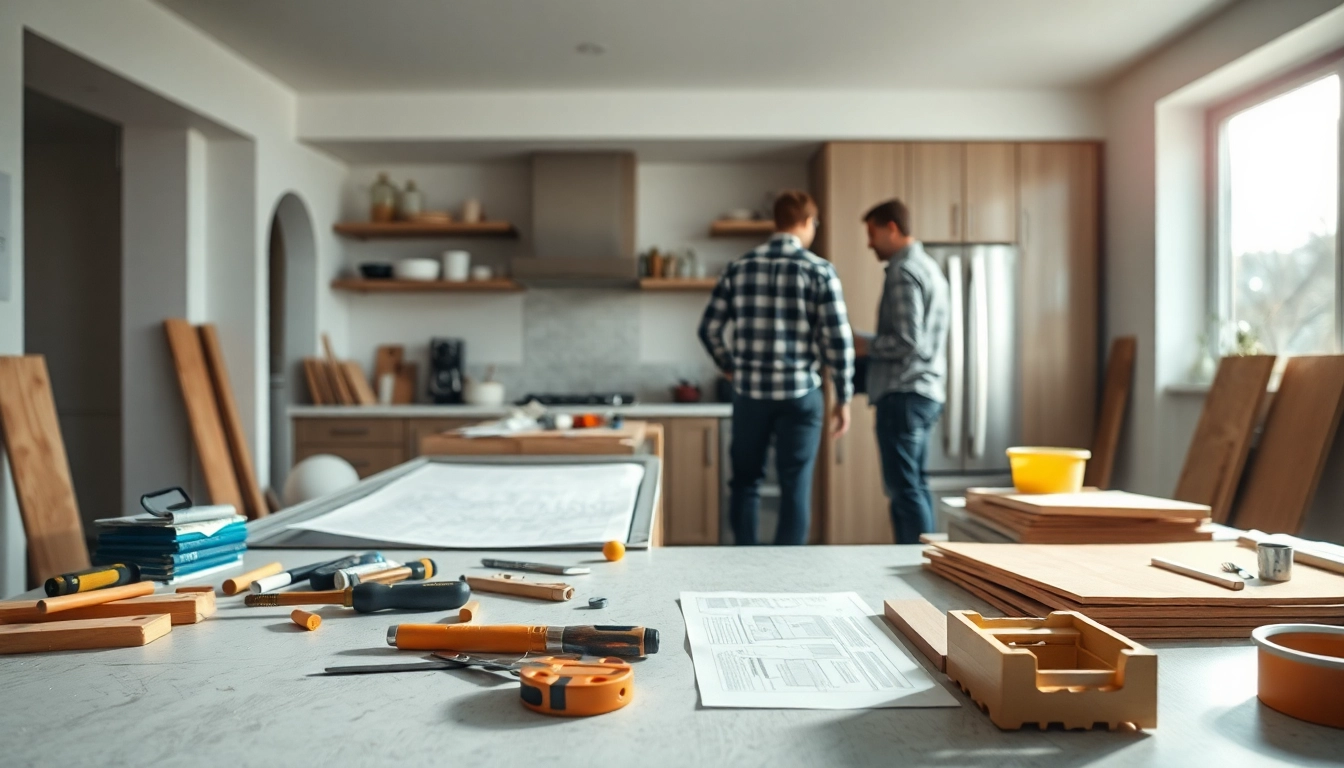 Implement effective Kitchen Remodeling Tips with a vibrant kitchen renovation scene depicting collaboration and craftsmanship.