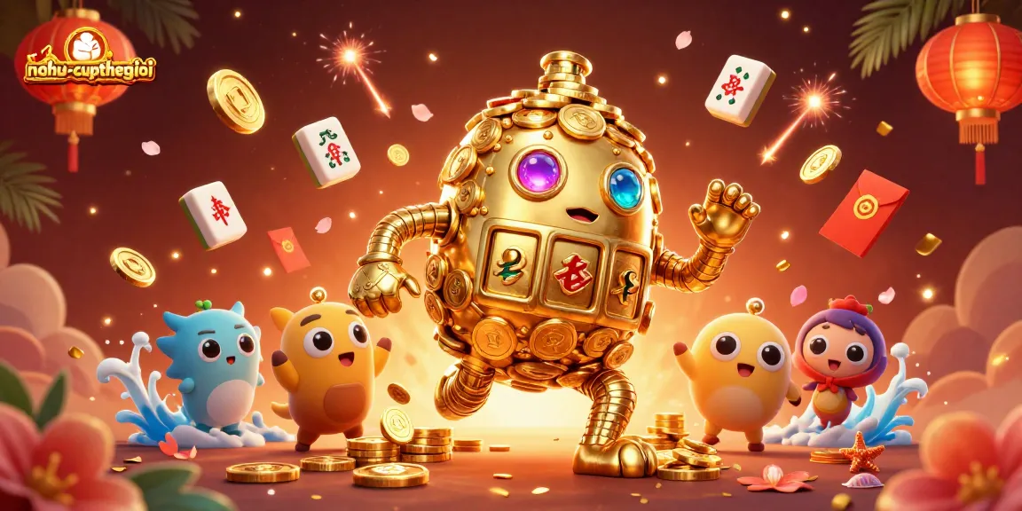 Nohu-cupthegioi presents an exciting casino adventure with dazzling golden golems and vibrant game elements.