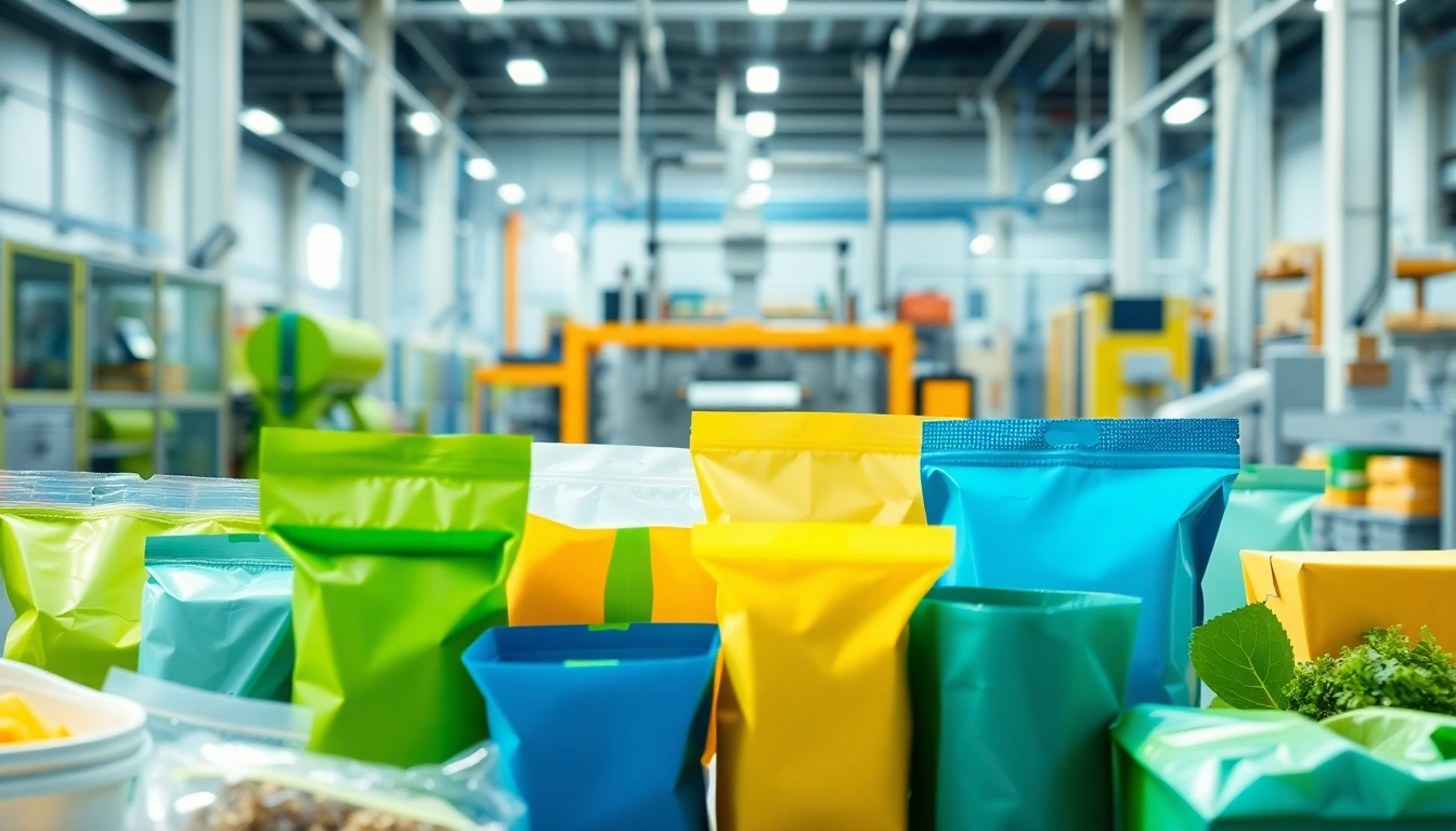 Showcase of Flexible Packaging Solutions highlighting eco-friendly packaging materials in a modern facility.