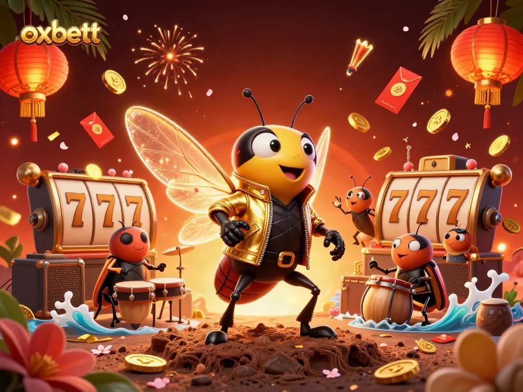 Experience thrilling wins at oxbett with a vibrant 3D casino illustration full of dynamic gaming elements.