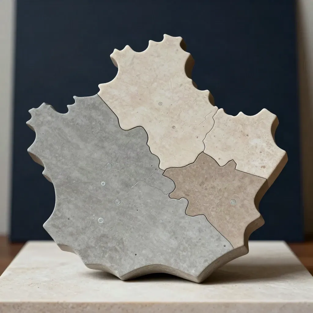 Three mineral-toned territory plates stack into a premium regional sales map sculpture.