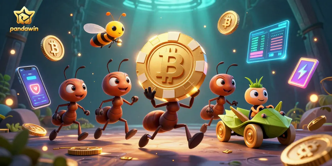 Engage in thrilling gaming with pandawin as ants pull off a heist amid neon crypto elements.