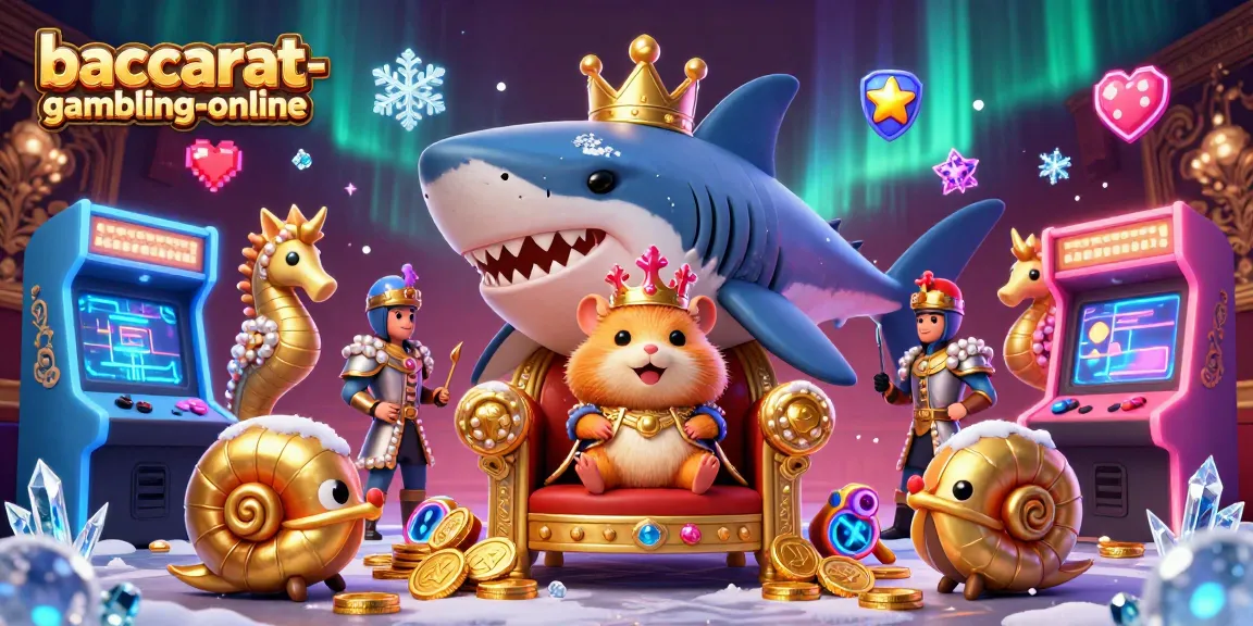 Engage in baccarat-gambling-online with a fierce hamster king amidst a vibrant casino scene.