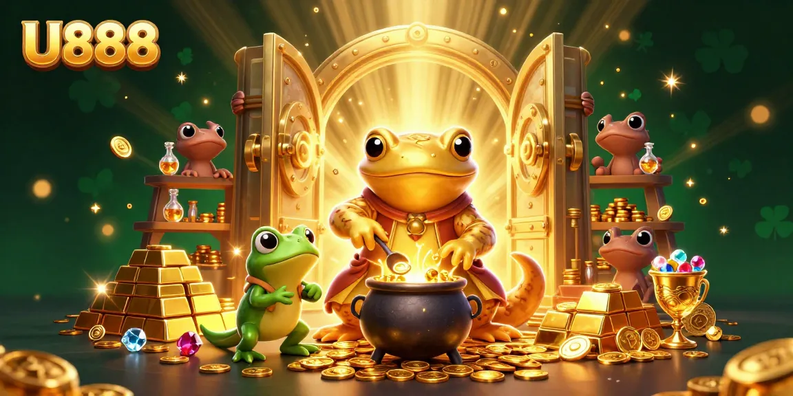 U888 players enjoy gold-filled rewards in this vibrant 3D casino scene with enchanting characters.