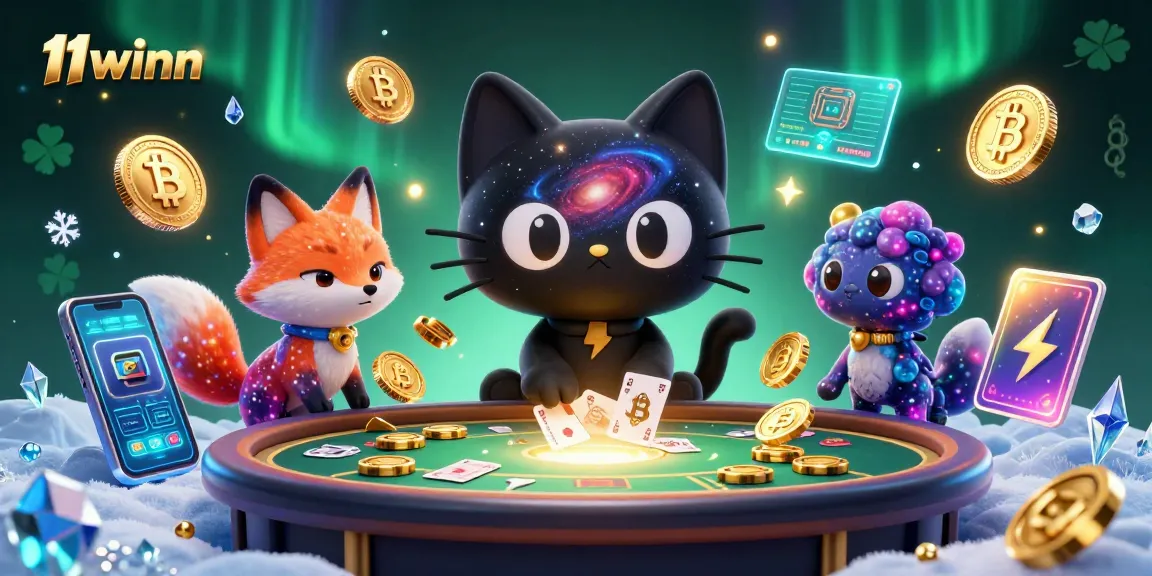 Play dynamic games at 11winn with crypto elements and a cosmic casino backdrop.