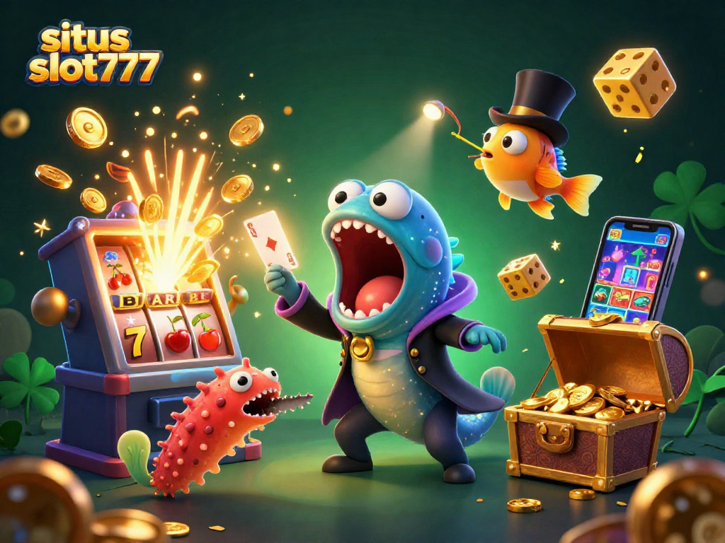 Experience excitement at situs slot777 with a vibrant 3D underwater casino scene featuring unique characters and game elements.