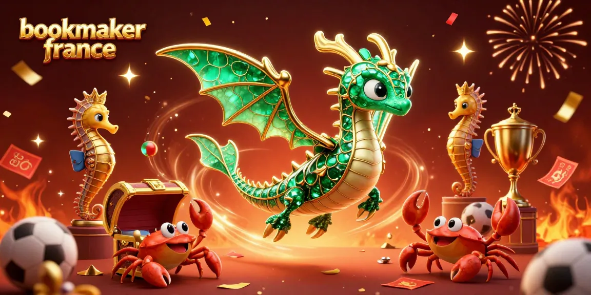 Les paris sportifs avec bookmaker France, illustration dynamique d'un dragon de mer et d'éléments de jeu.