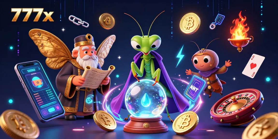 Engage with 777x's magical 3D casino experience featuring mystics, crypto coins, and vibrant gaming elements.