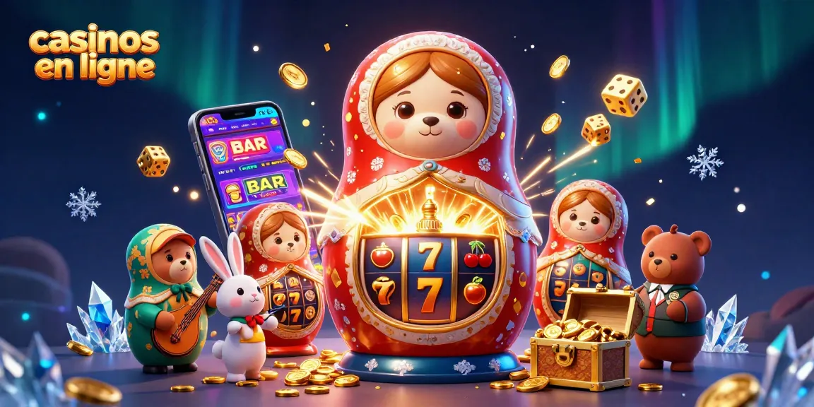 Rejoignez l'univers fascinant des casinos en ligne avec des ours matryoshkas en train de révéler leurs trésors.