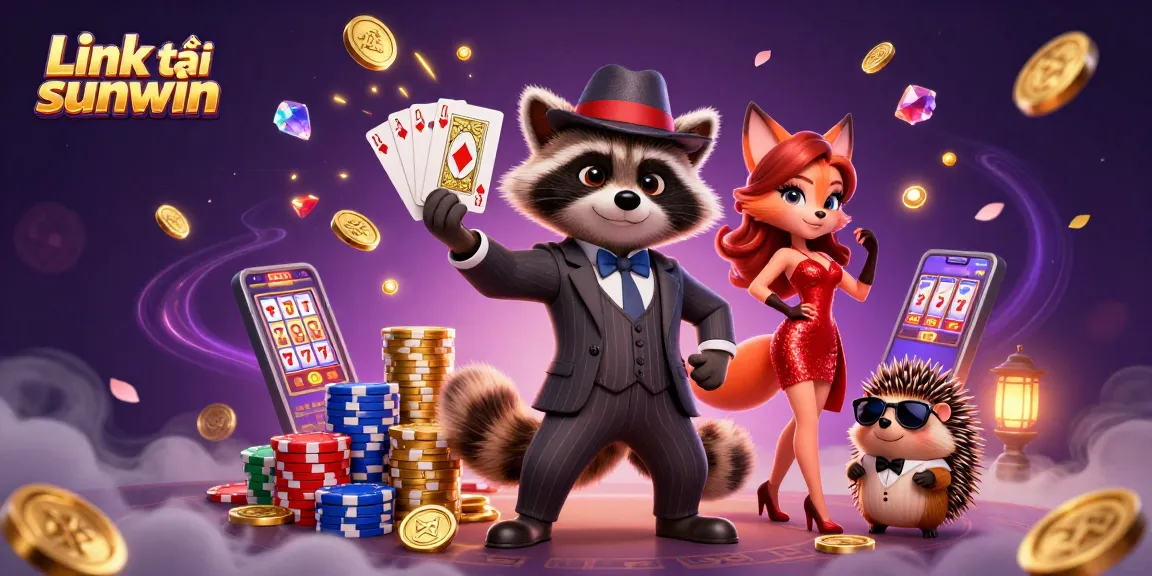 Win big with Link tải sunwin in this dynamic gambling illustration featuring casino characters.