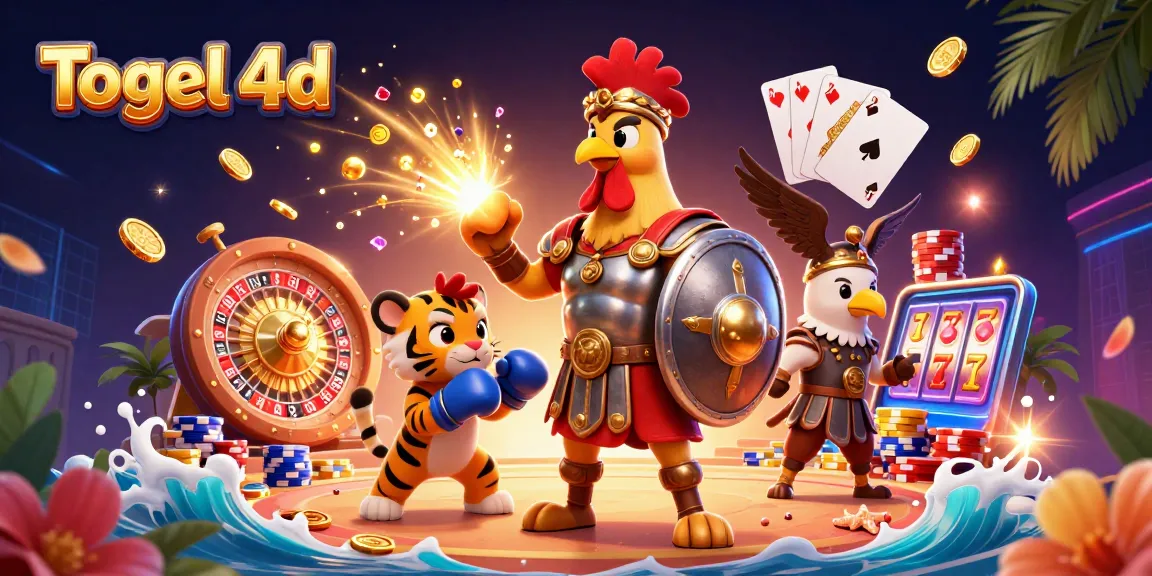 Experience excitement with Togel 4d as golden coins and gems burst forth in a vibrant casino scene.