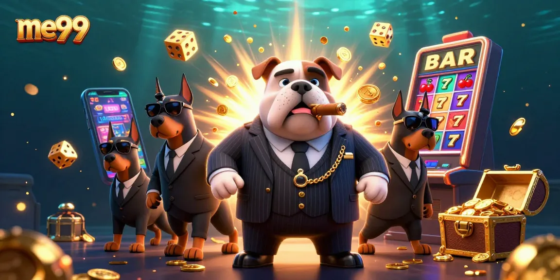 Enjoy thrilling slots at me99 as a mafia bulldog oversees a jackpot explosion of coins and games.