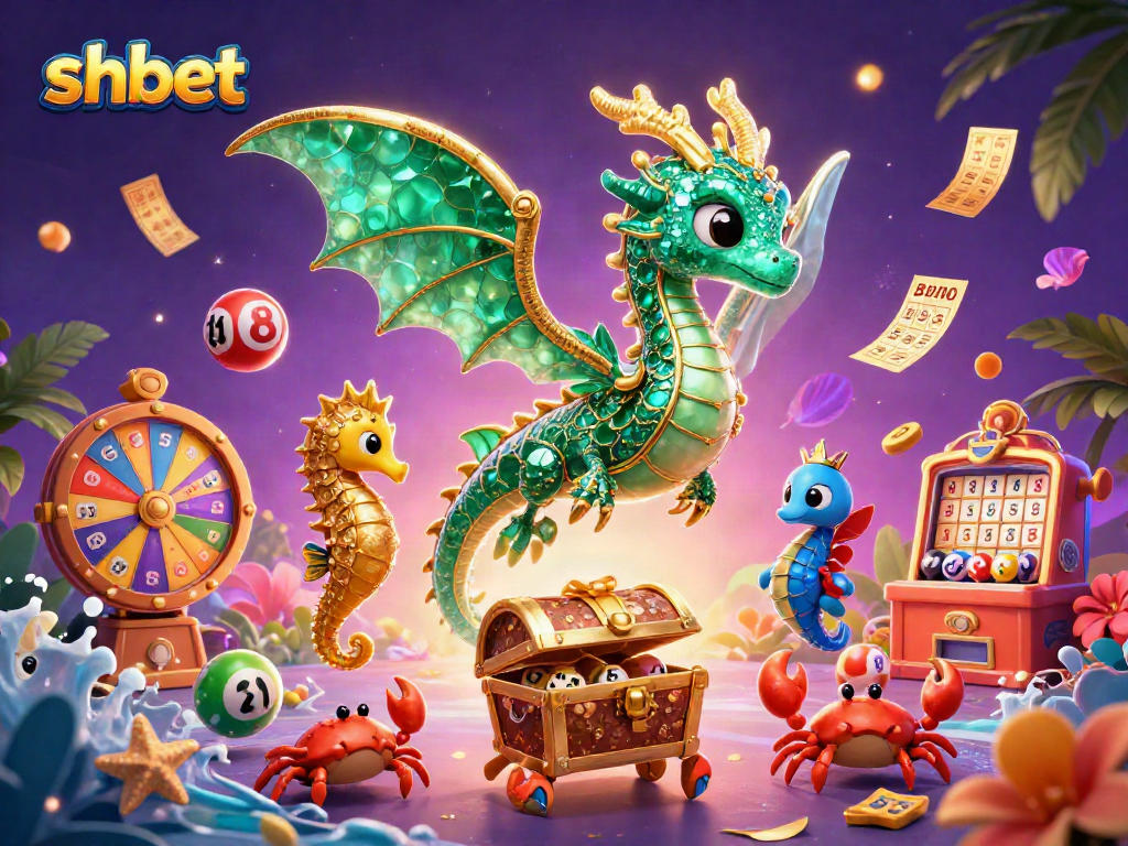 Experience excitement with shbet's vibrant lottery scene featuring dynamic prize elements and magical underwater characters.