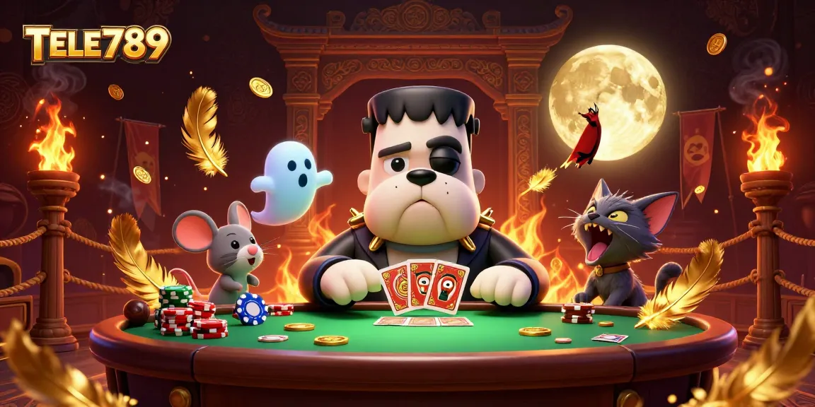 Experience the thrilling atmosphere of TELE789 with cartoon characters showcasing dynamic casino action.