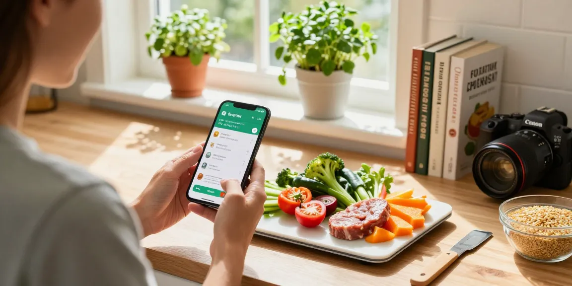 Individual using the best nutrition app to prepare a healthy meal in a bright kitchen.