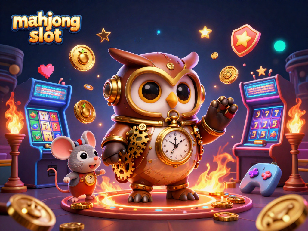 Experience mahjong slot excitement with 3D characters in a vibrant casino scene.